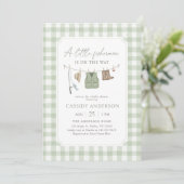 Salie Groene Gingham Visvangst Baby Borrel Kaart (Staand voorkant)