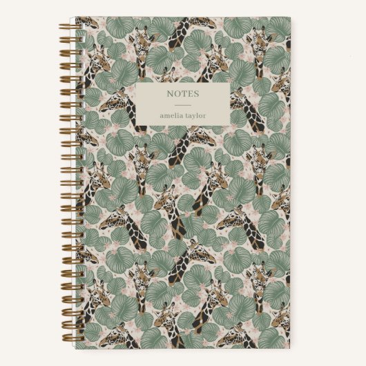 Salie Groene Giraffe Tropische Botanische Notities Notitieboek (Voorkant)