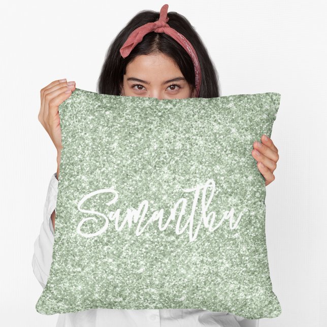 Salie Groene Glitter Kwast Lettertype Kussen (Creator heeft geüpload)
