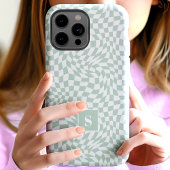 Salie Groene Golfde Geruite Monogram Case-Mate iPhone Case