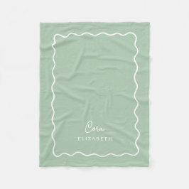 Salie Groene Golvende Rand Monogram Fleece Deken