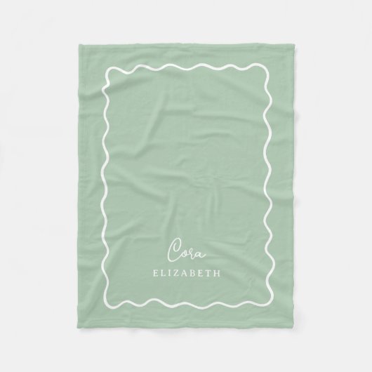 Salie Groene Golvende Rand Monogram Fleece Deken (Voorkant)