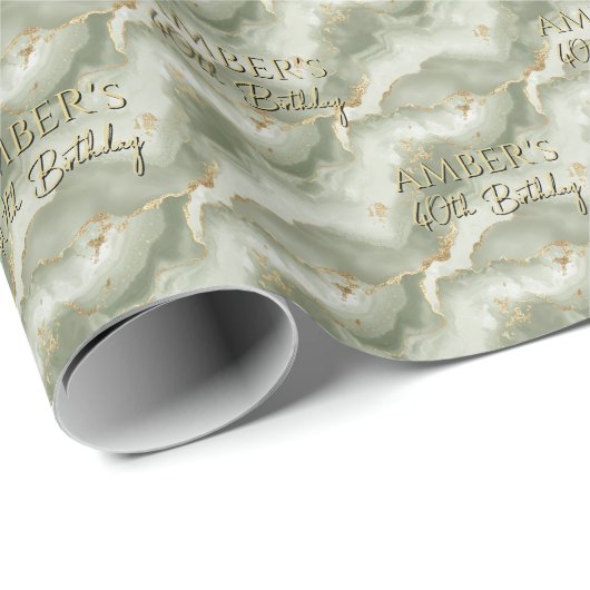 Salie Groene Goud Abstract Marmer Ontwerp Cadeaupapier (Rol Hoek)