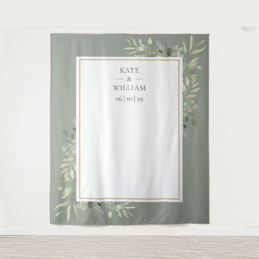 Salie Groene Goud Huwelijksfotocabine Achtergrond Wandkleed (Voorkant)