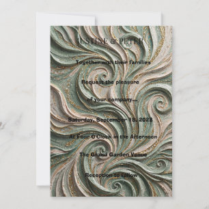 Salie Groene Gouden Abstracte Mozaïek Trouw Uitnod Kaart
