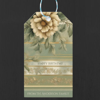 Salie groene gouden bloem decoupage cadeautag cadeaulabel