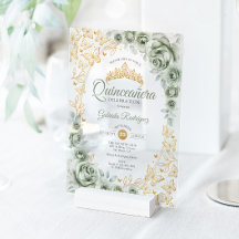 Salie Groene Gouden Bloemige Quinceanera