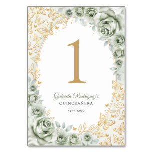 Salie Groene Gouden Bloemige Quinceanera Kaart