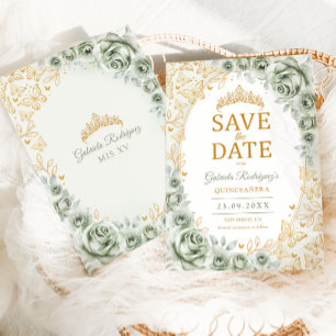 Salie Groene Gouden Bloemige Quinceanera Save The Date
