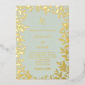 Salie groene gouden botanische monogram luxe trouw folie uitnodiging (Voorkant)
