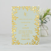 Salie groene gouden botanische monogram luxe trouw folie uitnodiging (Staand Voorkant)