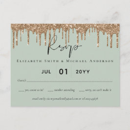 Salie Groene Gouden Druppelende Glitter Bruiloft S Briefkaart