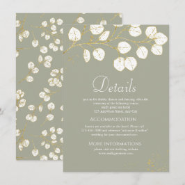 Salie Groene Gouden Eucalyptusbladeren Trouwdetail Informatiekaartje