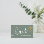 Salie Groene Gouden Haar Script Schaar QR Code Visitekaartje (Staand voorkant)