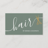 Salie Groene Gouden Haar Script Schaar QR Code Visitekaartje (Voorkant)