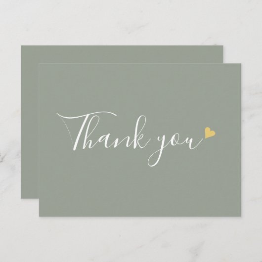Salie Groene Gouden Hart Script Bedankje Zakelijk Briefkaart (Voorkant / Achterkant)