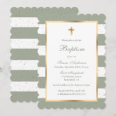 Salie Groene Gouden Kruis Sterren Gestreepte Doop Kaart (Voorkant / Achterkant)