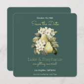 Salie groene & gouden peervormige vierkante Save t Save The Date (Voorkant / Achterkant)