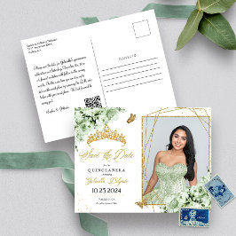 Salie groene & gouden tiara Quinceañera foto ansic Briefkaart