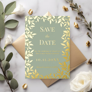 Salie groene gouden trouw Save the Date folie kaar Uitnodiging