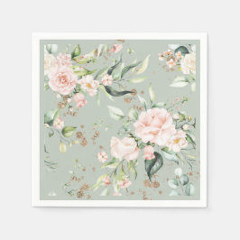 Salie Groene Gouden Waterverf Bloemige Botanische  Servet