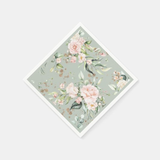 Salie Groene Gouden Waterverf Bloemige Botanische  Servet (Hoek)