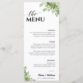 Salie Groene Groene Huwelijksmenu Bedankkaart Menu (Voorkant)