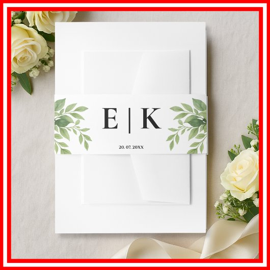 Salie Groene Groene Moderne Monogram Huwelijk Uitnodigingen Wikkel