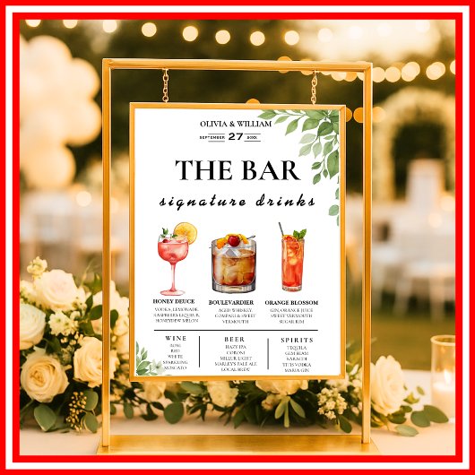 Salie Groene Groenery Bar Menu Huwelijk Drank Bord Poster