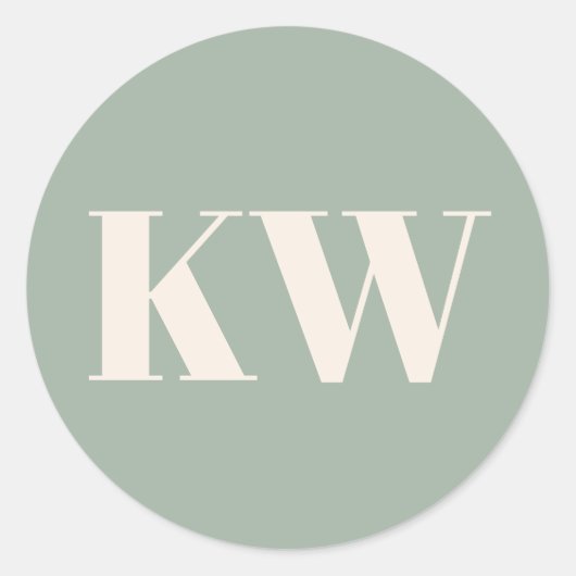 Salie Groene Grote Monogram Eerste Personalized Ronde Sticker (Voorkant)