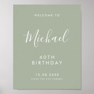 Salie Groene Handgeschreven Script 40e Verjaardag  Poster