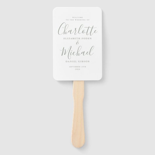 Salie Groene Handtekening Script Trouwprogramma Handwaaier (Voorkant)