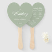 Salie Groene Hart Elegante Script Bruiloftsprogram Handwaaier (Voorkant en achterkant)