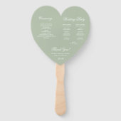 Salie Groene Hart Elegante Script Bruiloftsprogram Handwaaier (Achterkant)