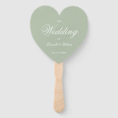 Salie Groene Hart Elegante Script Bruiloftsprogram Handwaaier (Voorkant)