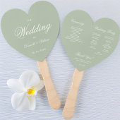 Salie Groene Hart Elegante Script Bruiloftsprogram Handwaaier