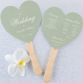 Salie Groene Hart Elegante Script Bruiloftsprogram Handwaaier
