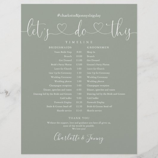 Salie groene hart script bruiloft schema tijdlijn (Voorkant)