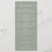 Salie Groene Hart Script Trouwdiner Menu (Voorkant)
