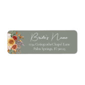 Salie Groene Herfst Bloemige Bruids Retouradres Etiket (Voorkant)