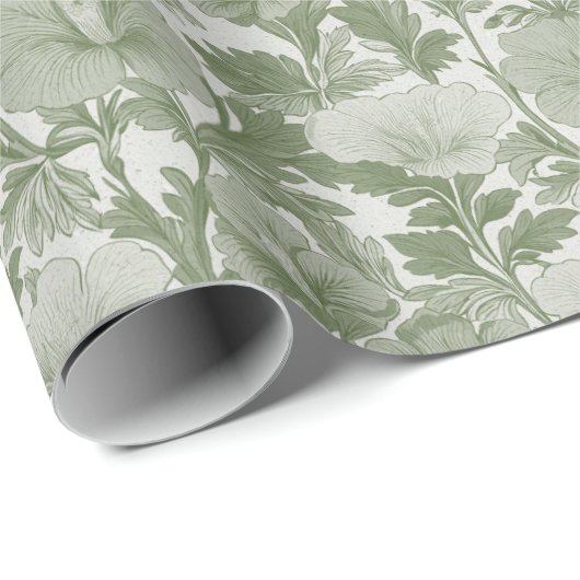 Salie Groene Hibiscus Bloem Cadeaupapier (Rol Hoek)