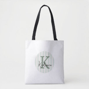 Salie Groene Houtskool Aangepaste Gestreepte Cirke Tote Bag