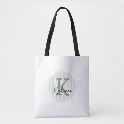 Salie Groene Houtskool Aangepaste Gestreepte Cirke Tote Bag (Voorkant)