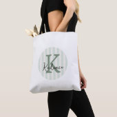 Salie Groene Houtskool Aangepaste Gestreepte Cirke Tote Bag (Dichtbij)
