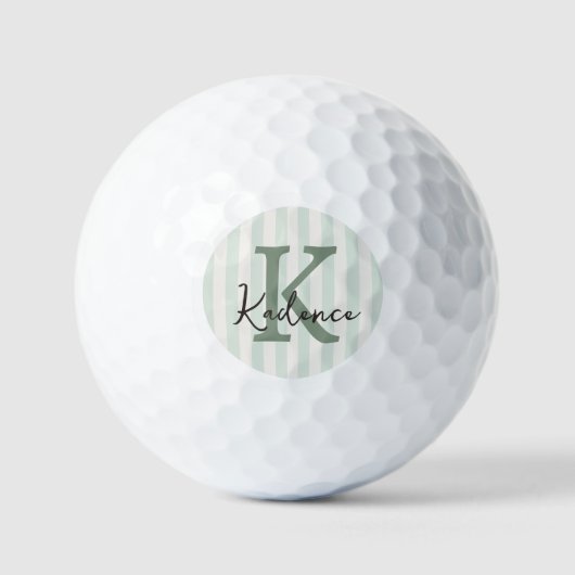 Salie Groene Houtskool Gestreepte Cirkel Monogram Golfballen (Voorkant)