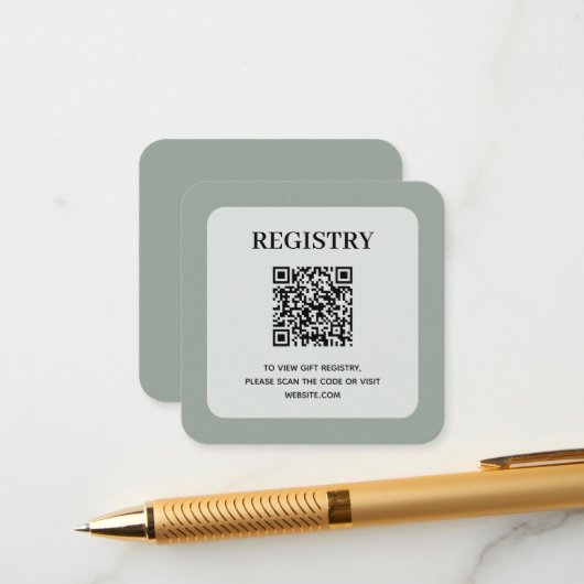 Salie groene huwelijksregister QR-code Informatiekaartje (Voorkant / Achterkant in situ)