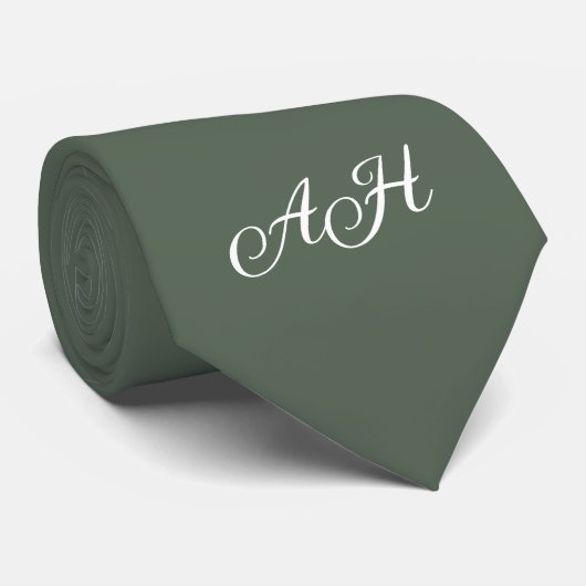 Salie Groene Initiële Bruidsjonkers Monogram Monog Stropdas (Opgerold)
