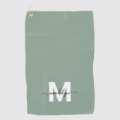 Salie Groene Initiële Naam Monogram Golfhanddoek (Voorkant)