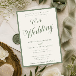 Salie Groene & Ivoor Elegant Script Onze Bruiloft Kaart