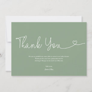 Salie groene Jongen Baby Borrel Script Hart Bedankkaart